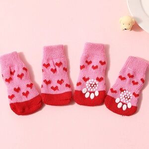 Heart Pet Socks - Non-Slip - Red & Pink - Set of 4